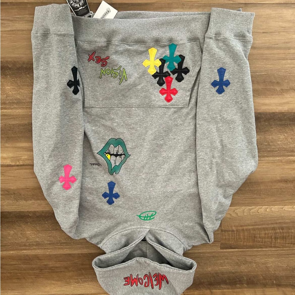 Chrome Hearts Gray Hoodie with Colorful Crosses